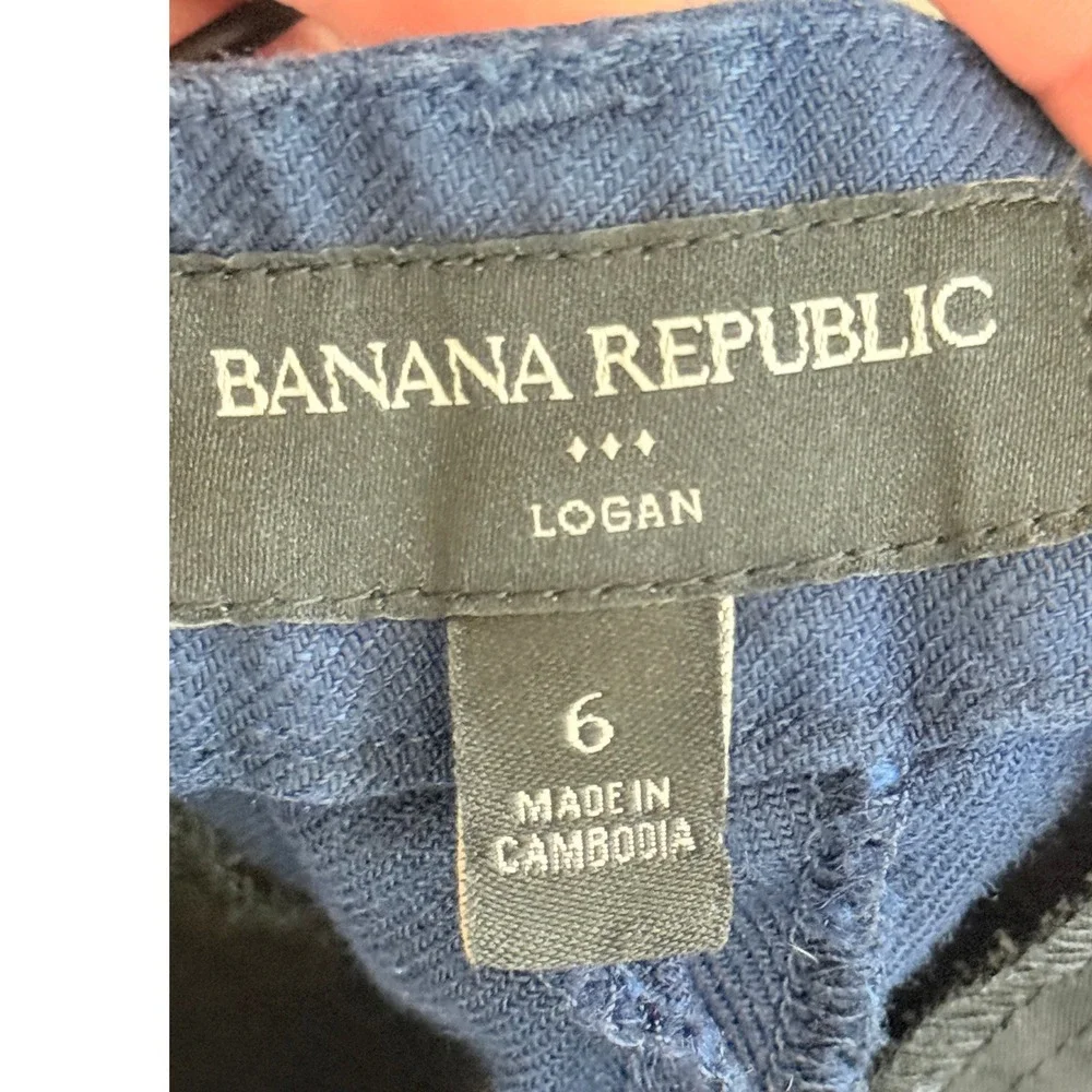 Banana Republic Logan Navy Blue Linen Cotton Straight Leg Dress Pants Size 6